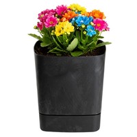 Cubi Blumentopf Mit Untersetzer, Recycelter Schwarzer Beton, 19 X 19 Cm