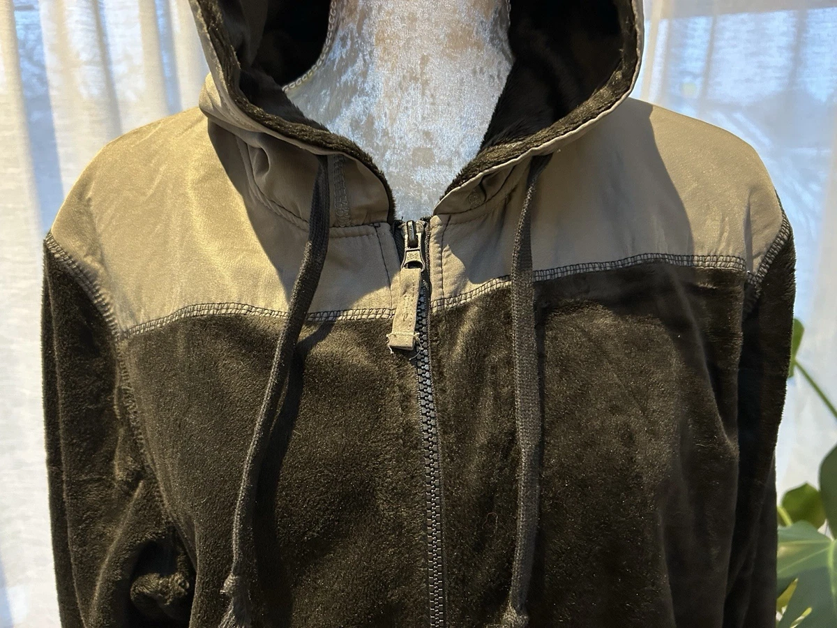 LEE COOPER Originals ~ Sudadera con capucha de terciopelo suave negra/gris con cremallera ~ L ~ NUEVA
