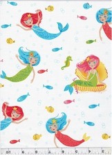 Aquatic Friends, Mermaids, 2 Yard Cut Cotton Fabric. Robert Kaufman