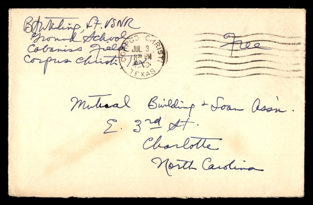 MayfairStamps US 1940 Texas Cabaniss Field Free Frank to Charlotte NC Cover aap_