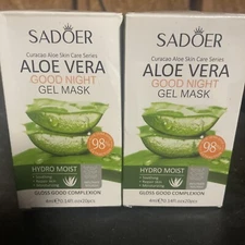 Sadoer Aloe Vera Good Night Gel Mask,2 PACK, .14 fl oz X 20 pcs per box,Exp 4/26