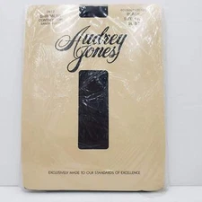 Audrey Jones Shimmers Control Top Sandalfoot Black Pantyhose Size 1X-2X NIP Vtg