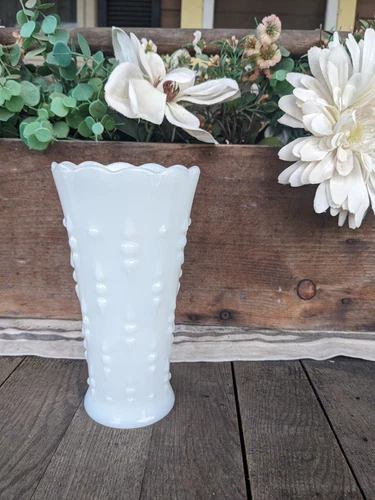 Vintage Anchor Hocking Tear Drop and Pearl White Milk Glass 7.25" Vase