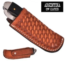 KNIFE SHEATH Basketweave Tooled Argentina Cow Leather with Belt Loop