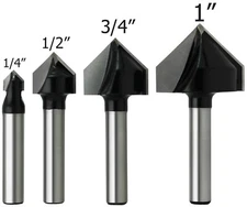 4-Piece 90 Degree V Groove Router Bits, 1/4 Inch Shank, Carbide Tipped, CNC.