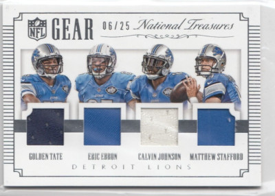 2015 Panini National Treasures NFL Gear Quad Mat. #6 E. Ebron/M. Stafford ++ /25