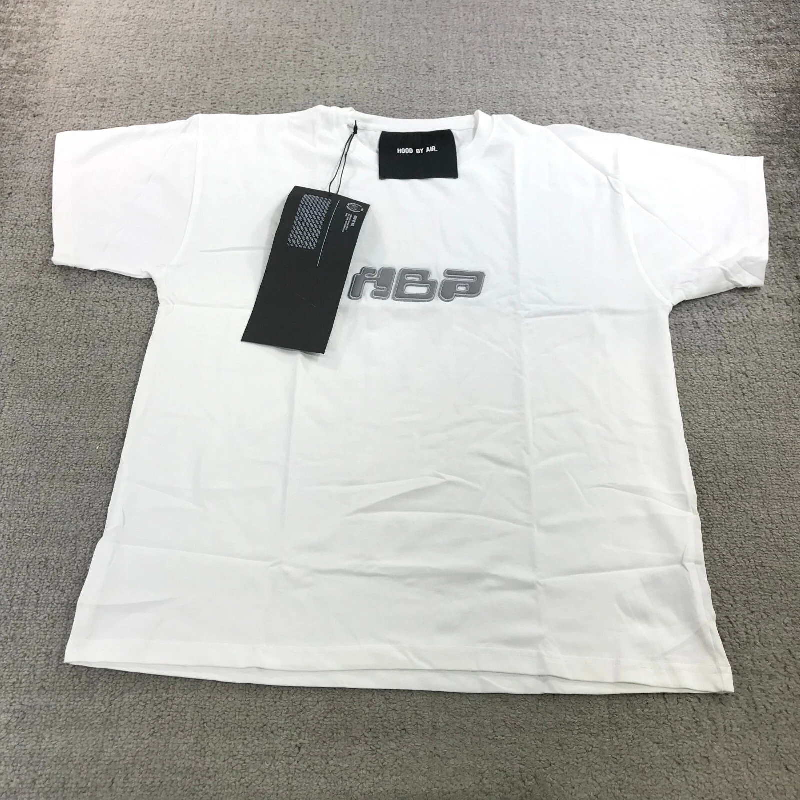 HBA (HOOD BY AIR) HBA Shirt Uomo Medium Spell Out Hood By Air Tee Bianco Grigio Streetwear n54645