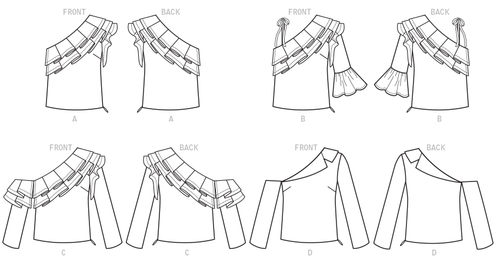 Prendas para el torso de un hombro McCall's Misses Flounce patrón de costura M7753 talla 6-14 sin cortar - Imagen 4 de 4