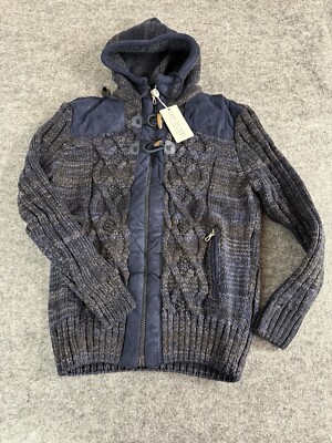 Leif Nelson Sweater Men XL Blue Cardigan Hoodie Full Zip Cable