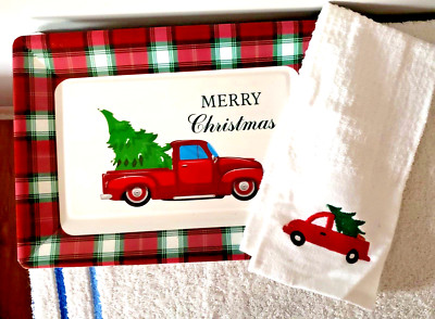 $15 NEW LOT (2) ''Christmas Platter'' Trays & (1) Holiday Dish Towel Mega Deal !!!
