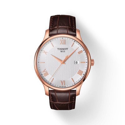 Tissot Tradition Quarz elfenbeinfarbenes Zifferblatt Roségold PVD Herrenuhr T...