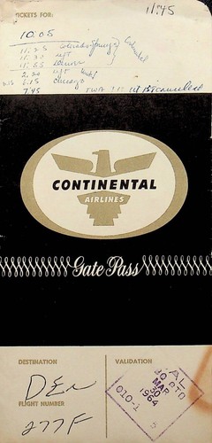MARCH 30, 1964 CONTINENTAL AIRLINES VINTAGE TICKET JACKET & TAGS - E11-G