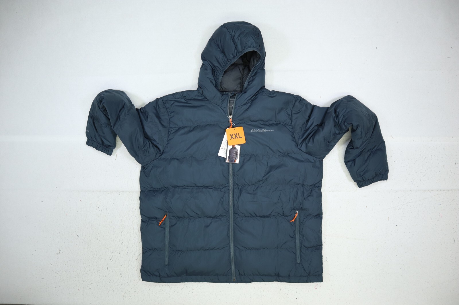 Eddie Bauer Wide Channel Hooded Down Jacket Full Zip Dark Gray Coat Mens 2XL