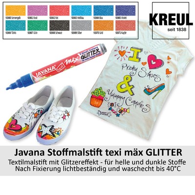 Kreul Javana Stoffmalstift texi mäx GLITTER, ideal für Kinder, Glitzerstift