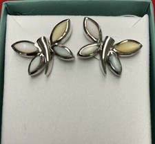 Multi Color Pastel Mother Of Pearl Sterling Silver Butterfly Earrings