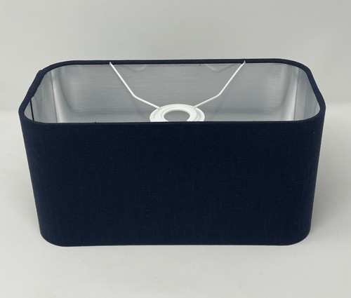 Pantalla de lámpara azul marino texturizado lino cepillado plata redondeada tono claro rectangular - Imagen 3 de 18