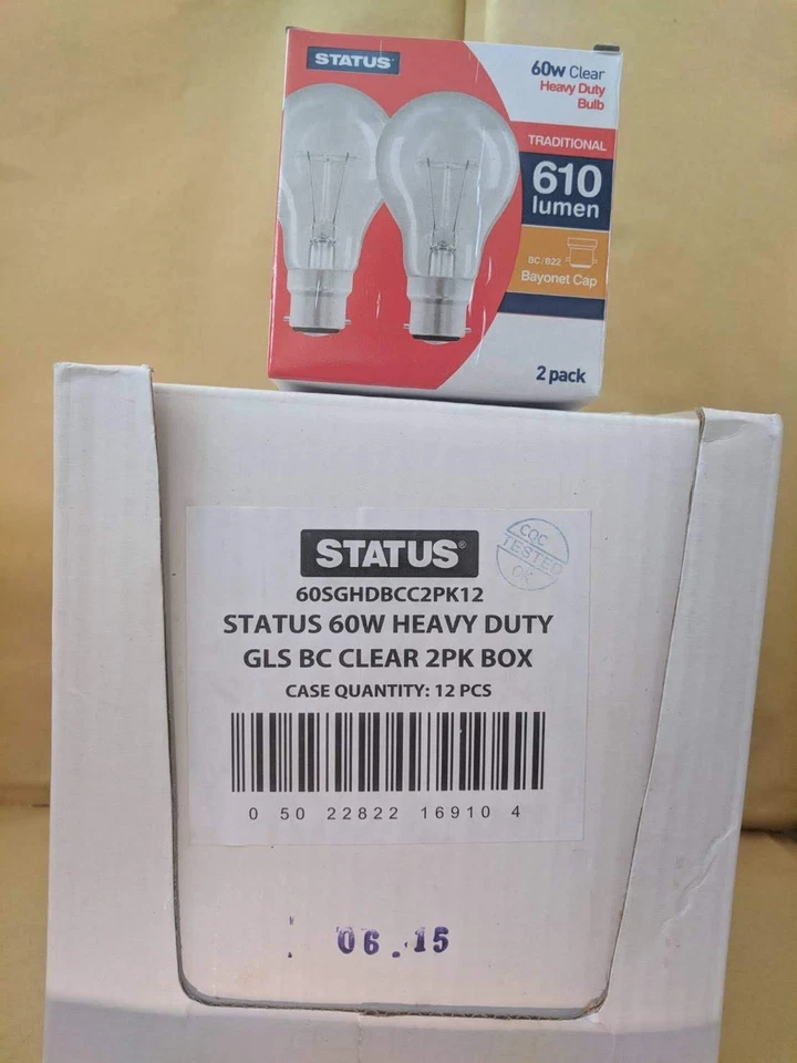 STATUS PROPER LIGHTBULBS 10 X 60 WATT 240v B22 BAYONET CLEAR LIGHTBULBS