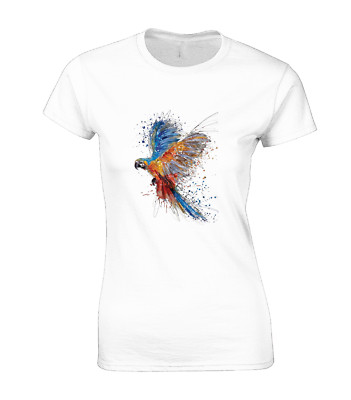 PAINT SPLASH PAPAGEI DAMEN T-SHIRT SÜSS TIERLIEBHABER DESIGN FREIZEIT URLAUB TOP