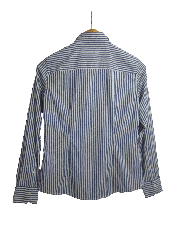 Blusa Camisa Brooks Brothers Mujer 4 Azul Blanco Rayas Cachemira LS Algodón XS Foto 3 de 4