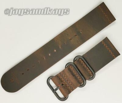 JaysAndKays  Vintage Style Leather 2-Piece Watch Strap Band 3-Ring Black PVD