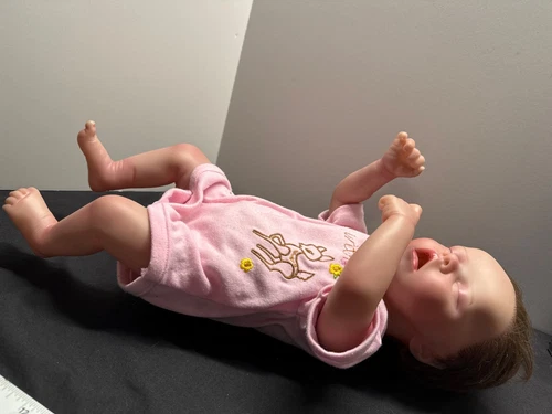 Realistic Newborn Reborn Baby Doll Weighted Pink Romper Embroidered Deer Design