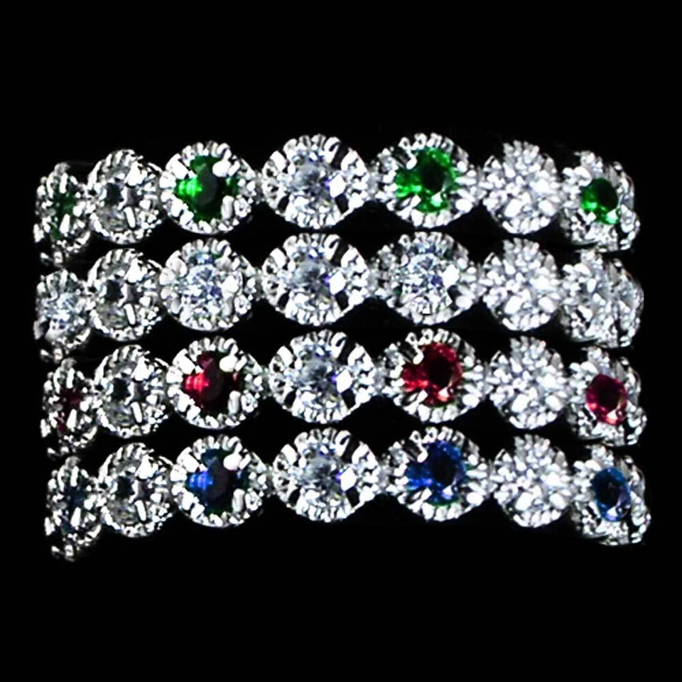 JUEGO DE 3 ANILLOS_ANILLO BANDAS DE ETERNIDAD CIRCONITA CÚBICA ROJA RUBÍ Y TRANSPARENTE_TALLA-5_PLATA DE LEY 925 Foto 3 de 4