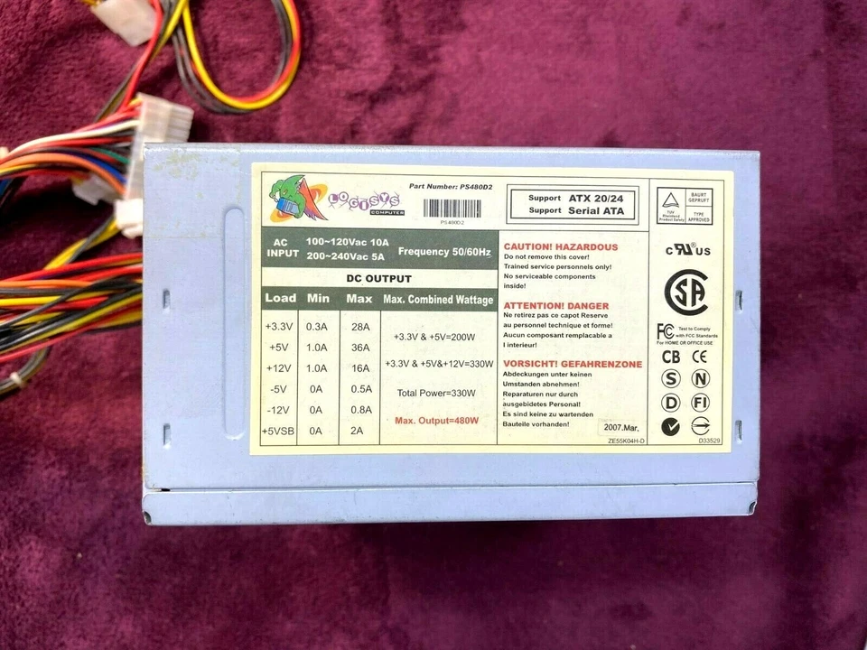 Logisys 480W PS480D2 Factory Original Power Supply Input 110-240V Output 480W - Image 2 of 4