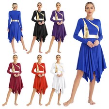 Womens Dancewear Long Sleeve Costume Performance Dress Praise Round Neck Dance