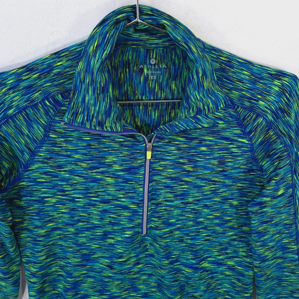Pullover Athleta Mujer XS Verde Azul Tinte Espacial Mendoza Media Cremallera Manga Larga Top Foto 2 de 4