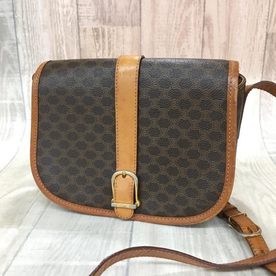 CELINE Macadam Shoulder Bag Brown Leather Crossbody Vintage