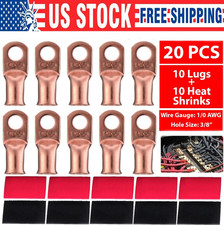 20PCS 1/0 AWG Gauge BLACK  RED Heat Shrink Copper Lugs W/ Ring Terminals Wire