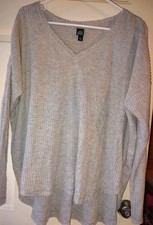 Wild Fable Gray Soft V-Neck Ribbed Long Sleeve Pullover Sweater Womens M OS