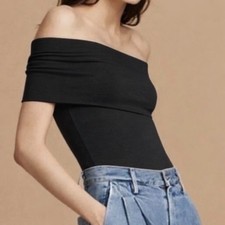 NWT Aritzia Wilfred Free Black Hayett Off-The-Shoulder Bodysuit, Small