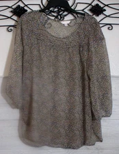 LC Lauren Conrad Women's Sheer Top Size L 3/4 Sleeve Multicolored Floral