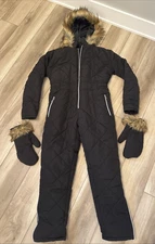 Snow Suit, Ski Suit 1 Pc Insulated Faux Fur Trim, Hooded sz M/L Snow Ski Glam