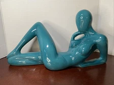JARU Teal Blue Nude Woman Ceramic Art Pottery Figures California Vintage RARE