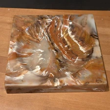 Vtg Onyx Stone Ashtray 8.5 Inch Honey Swirl Marble MCM Catchall Valet Tray Decor