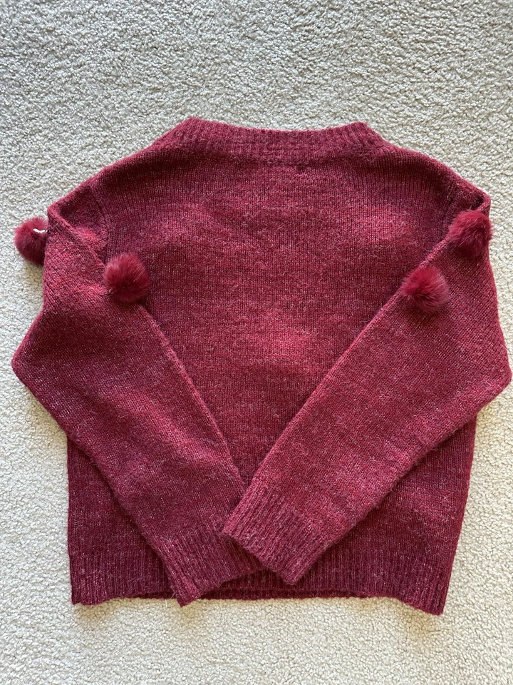 Suéter Pullover Michelle Nicole Piel de Conejo Pom Pom Borgoña Mezcla de Lana Mediano Foto 2 de 4