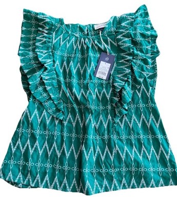 Universal Thread Green Embroidered New Sleeveless Ruffle Blouse Small Cotton