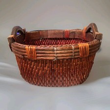 Antique Handcrafted Chinese Woven Oval Harvest Market Basket Willow Wood Shanxi