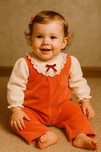 Vintage 1970s Carters Baby Orange Velvet Jumpsuit 12m EUC