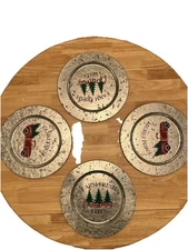 4 Christmas Chargers Galvanized Plates Metal  Farmhouse Decor 13” New Lot