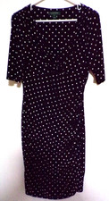 W26 LAUREN RALPH LAUREN KNIT DRESS POLKA DOT STRETCH FAUX WRAP BODICE SZ 10