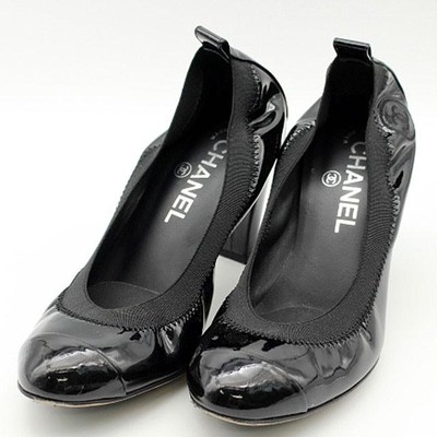 Chanel Pumps Shoes Heels Enamel Black Ladies Rare Size 37