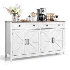 VEVOR Coffee Bar Cabinet Farmhouse Buffet Table with Drawer & 4 Barn Doors White