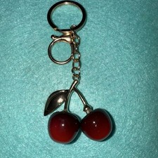 Cherry Bag Charm Keychain Resin and Metal Gold tone