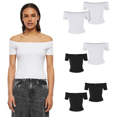 Urban Classics Ladies Organic Off Shoulder Rib Tee 2-Pack Damen T-Shirt Top Neu