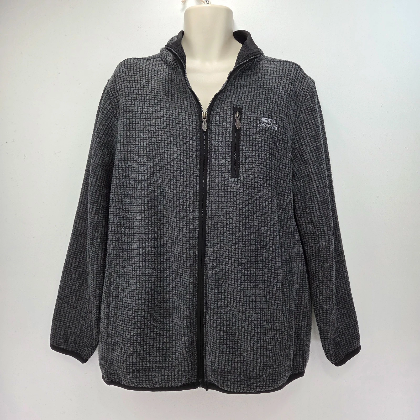 Weird Fish Fleece Full Zip Top Jacket Mens XL Waffle Knit Black Outdoor