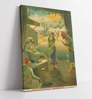 SHIVAJI & SUBEDARS TOCHTER, M.V DHURANDHAR - TIEF GERAHMTER LEINWANDBILD-WANDKUNSTDRUCK