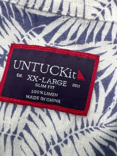 UNTUCKit Camicia hawiiana 100% lino slim fit XXL uomo manica corta rami di palma - Foto 4 di 4